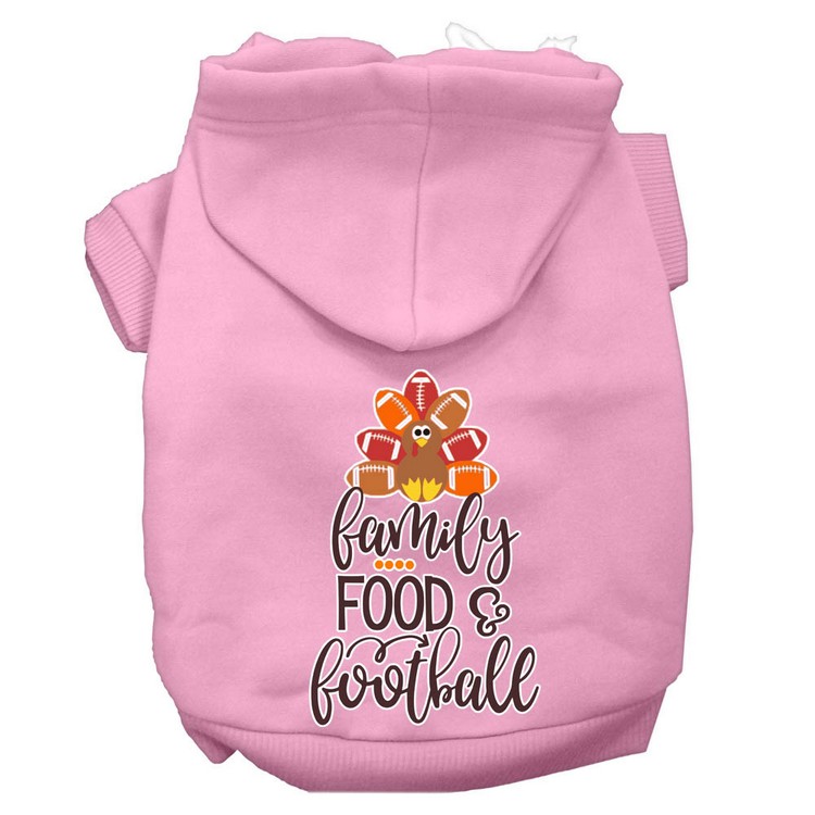 Family, Food, and Football Screen Print Dog Hoodie Light Pink XXXL